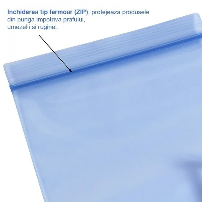 Pungi Cu Inchidere ZIP VCI Lungime 150 mm, Latime 100 mm, Grosime 100 my, Culoare Albastru, Buc / Pachet 39000-Pungi Cu Inchi...