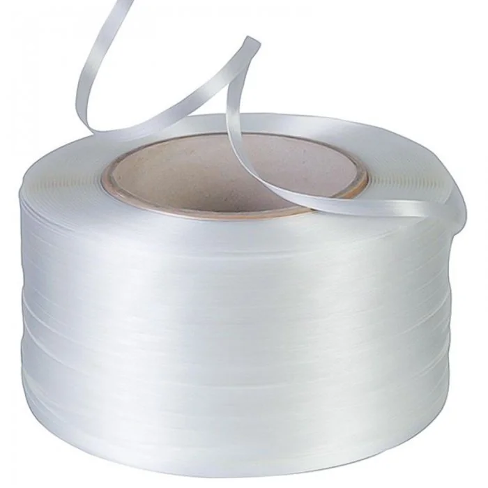 Banda De Legat Din Poliester Lungime 1100 m, Latime 13 mm, Rezistenta La Rupere 375 kgf, Culoare Alb-Benzi Pentru Legare Si P...