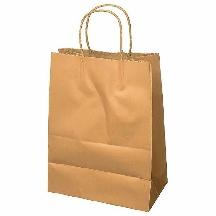 Pungi Hartie Cu Maner Rasucit, Alb/Natur Tip Maner Sfoara, Dimensiuni 160 x 90 x 210 mm, Material Hartie 90 gr/m2, Culoare Na...