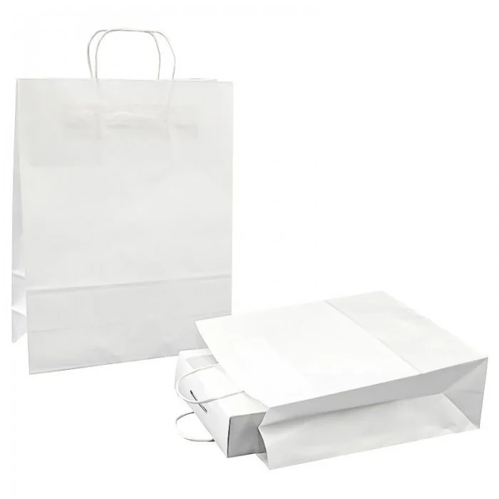 Pungi Hartie Cu Maner Rasucit, Alb/Natur Dimensiuni 250 x 110 x 300 mm, Tip Maner Sfoara, Material Hartie 90 gr/m2, Culoare A...