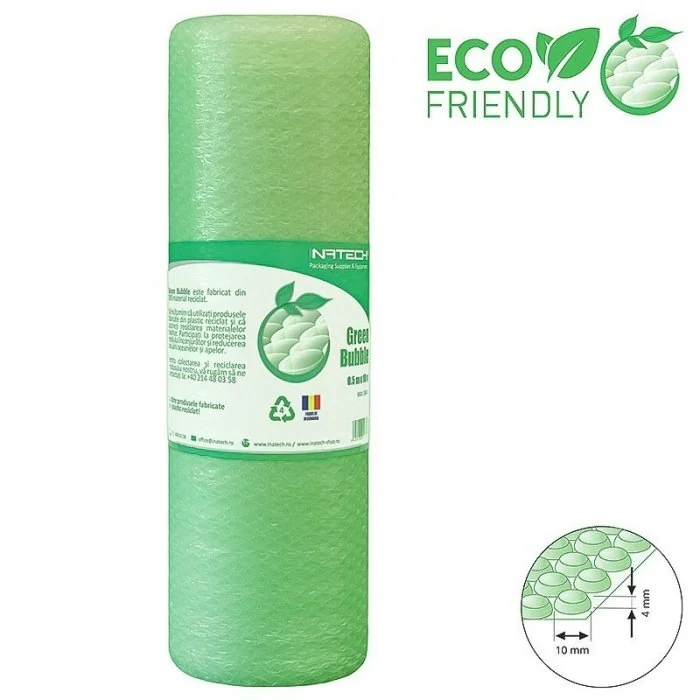 Folie Cu Bule Mici Eco Friendly Latime 300 mm, Lungime 100 m, Straturi 2, Grosime 60 my, Culoare Verde-Folie Cu Bule De Aer Mici