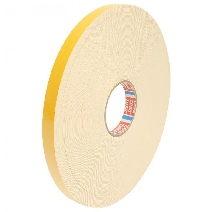 Banda Buretoasa Dublu Adeziva Lungime 50 m, Latime 19 mm, Material TESA 4957 Spuma PE, Culoare Alb-Benzi Dublu Adezive