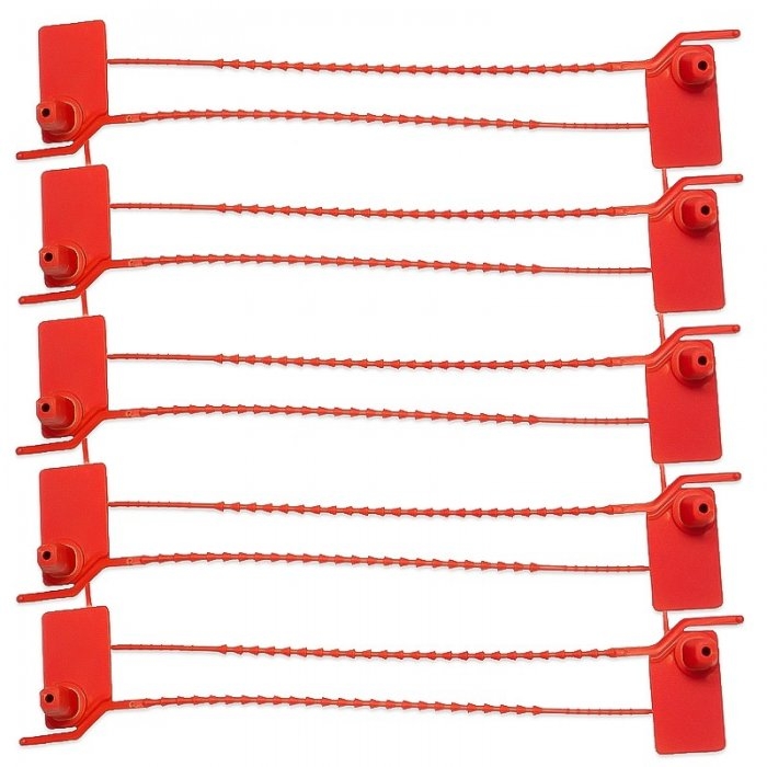 Sigilii De Securitate Lungime 155 mm, Dimensiuni 35x20 mm, Forta de Rupere 15 Kg, Culoare Rosu, Buc / Pachet 5-Accesorii Depozit